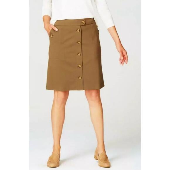 J. Jill Brown Button Front Ponte Skirt Size Large - Picture 1 of 5